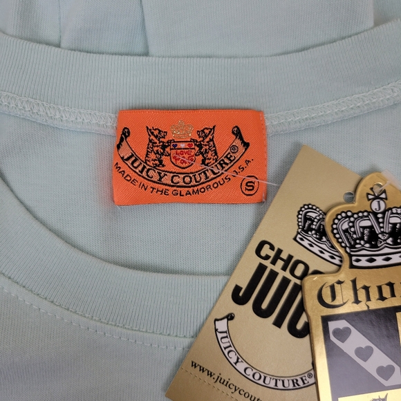 Juicy Couture Big Deal Rhinestone Graphic Baby Tee Size S Blue Mint Y2K Vintage - Picture 8 of 11